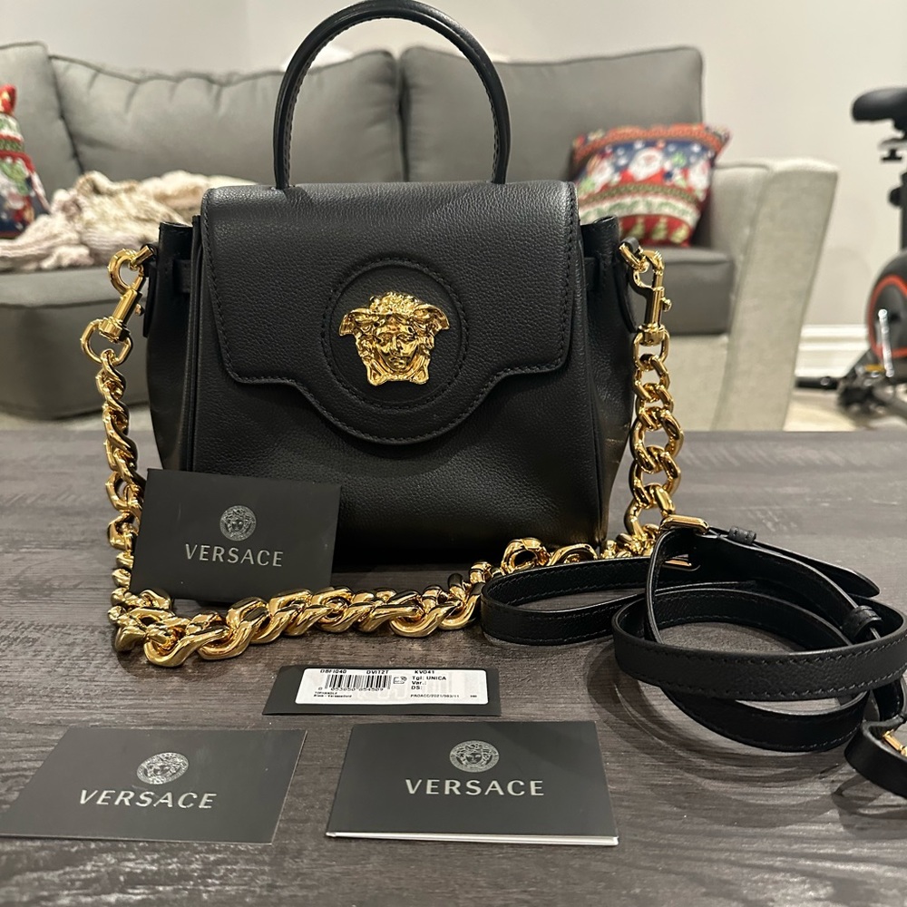 Versace Black Crossbody Bag with Gold Chain